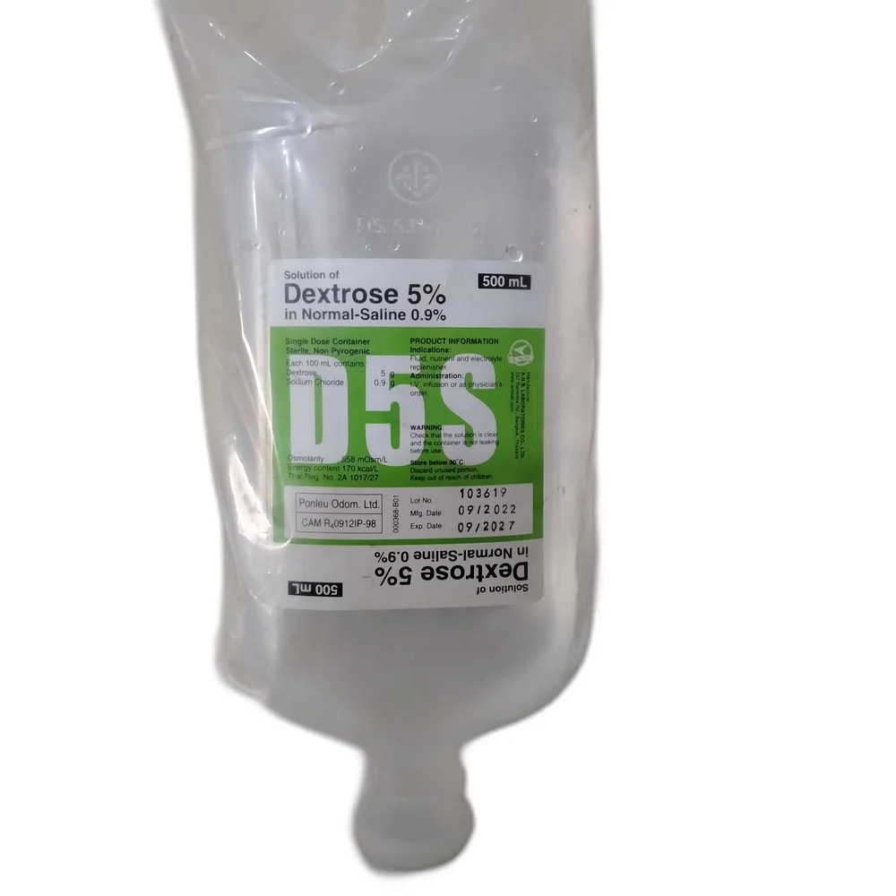D5S Dextrose 5% in Normal-Saline 0.9%, 500 mL - PHARMACIE LA BELLE PHARMA
