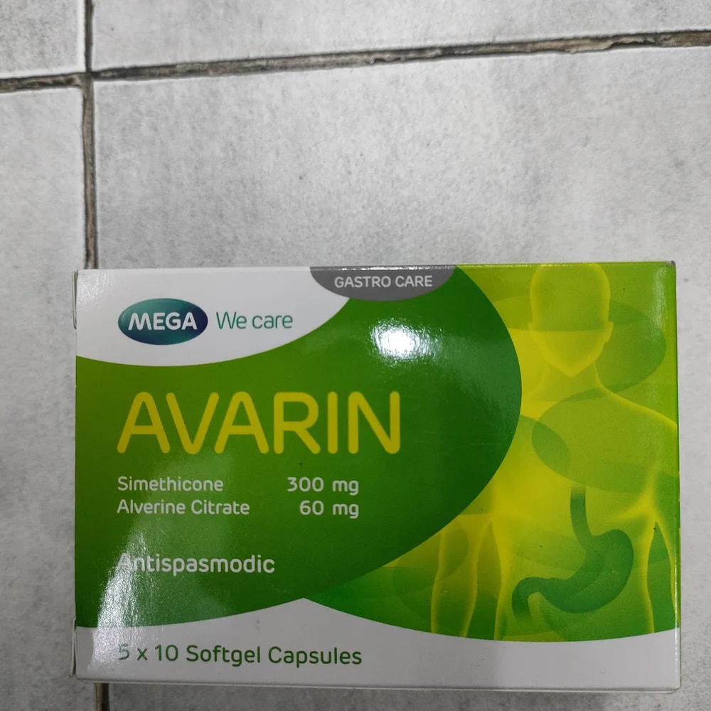 Avarin Simethicone 300 mg / Alverine Citrate 60 mg per softgel capsule - Depot De Pharmacie "A" Kim Houy