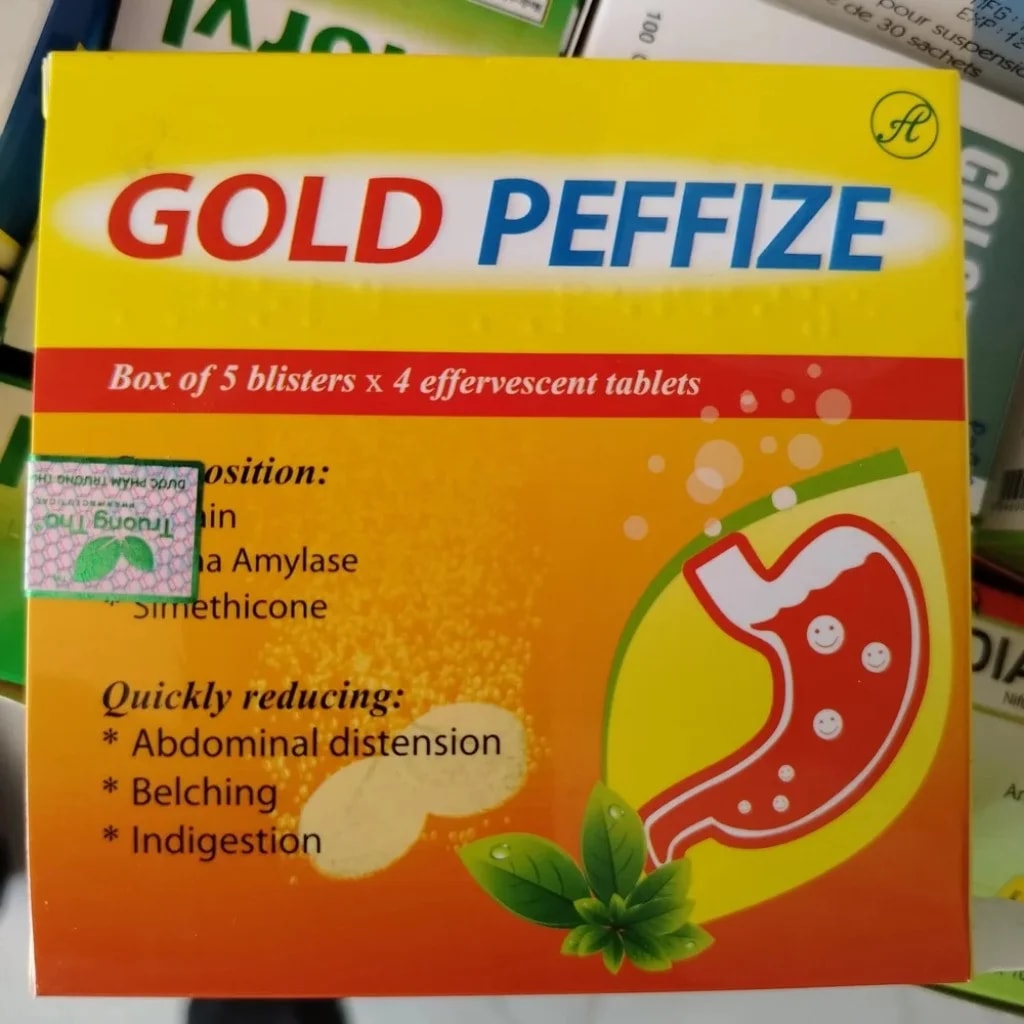 Gold Peffize Papain 60 mg, Simethicone 20 mg, Alpha amylase 25 mg per effervescent tablet - CHEANIMUL PHARMACY