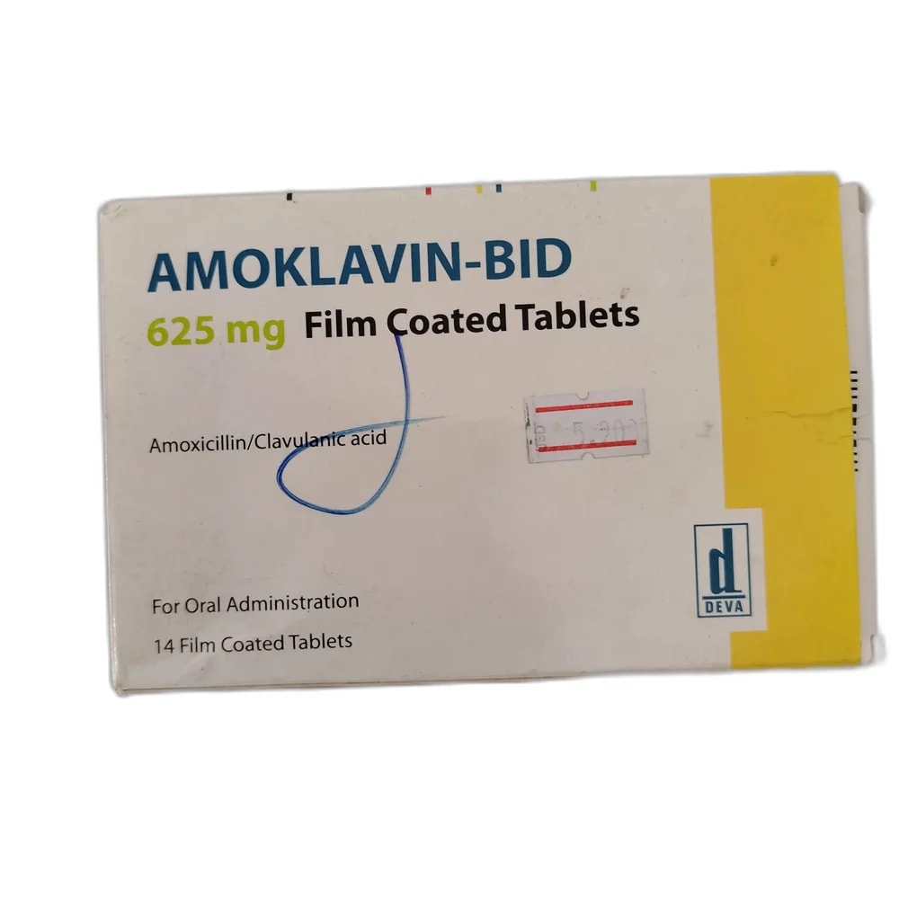 Amoklavin-BID 625mg 500 mg amoxicillin / 125 mg clavulanic acid per film-coated tablet (each tablet contains 573.96 mg amoxicillin trihydrate and 148.91 mg potassium clavulanate) - Oudom Puthik Pharmacy