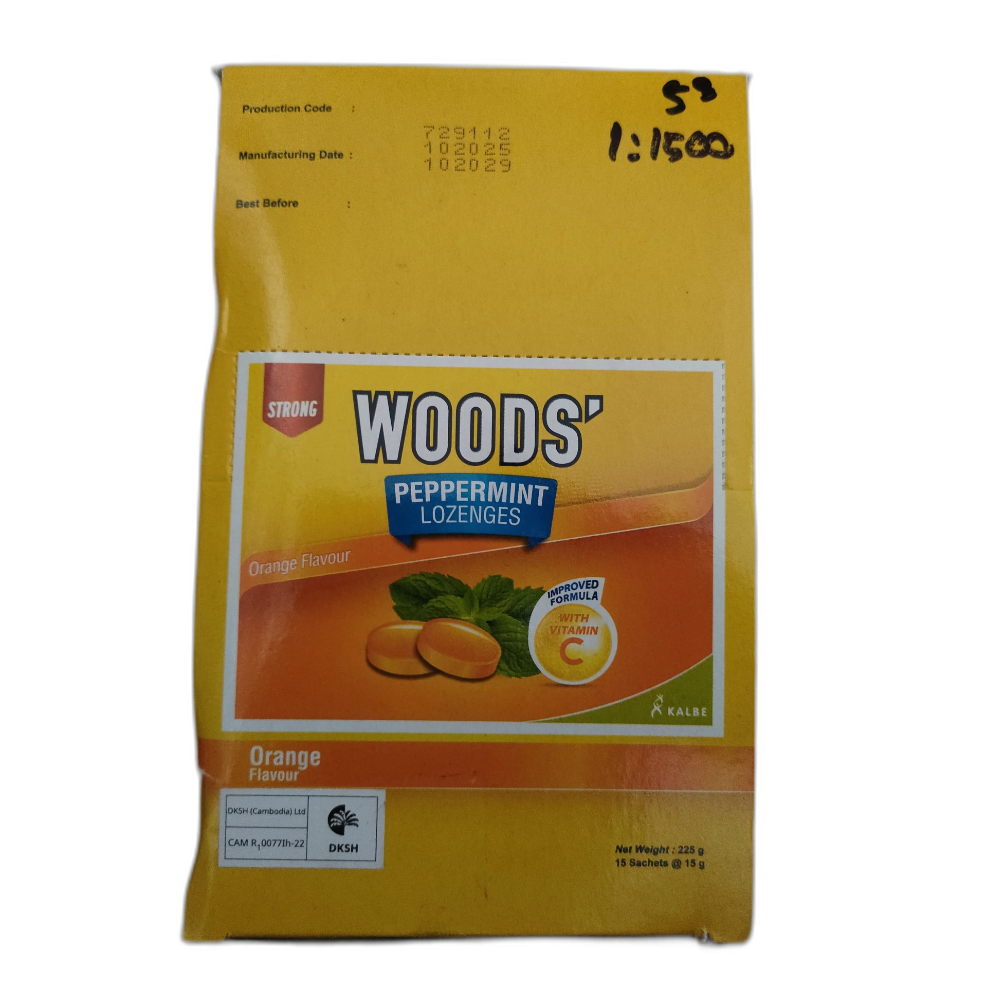 WOODS' Peppermint Lozenges Orange Flavour 15 sachets - PONLEU DOUNG DARA PHARMACY