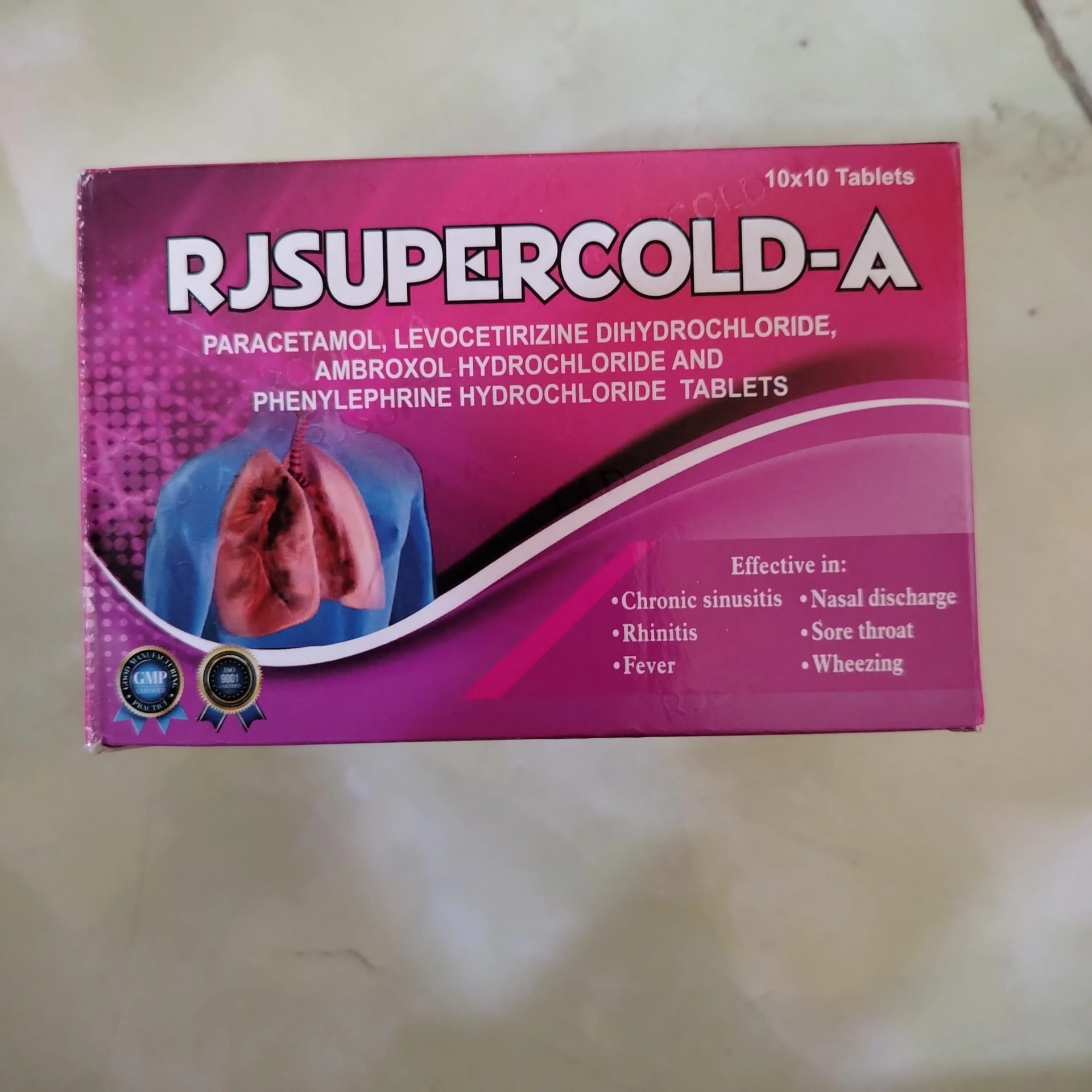 RJSupercold-A Paracetamol 500 mg / Levocetirizine Dihydrochloride 2.5 mg / Ambroxol HCl 30 mg / Phenylephrine HCl 5 mg - Phal Cham Rouen