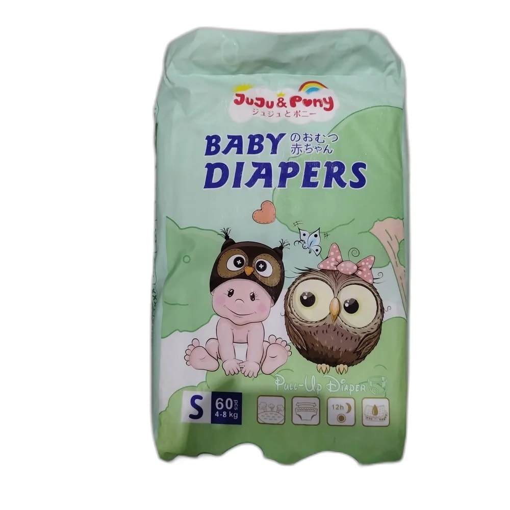 JuJu & Pony Baby Diapers Pull-Up Pants (Size S, 60 pcs) Size S (4-8 kg), 60 pcs - PHARMACIE RATANAK