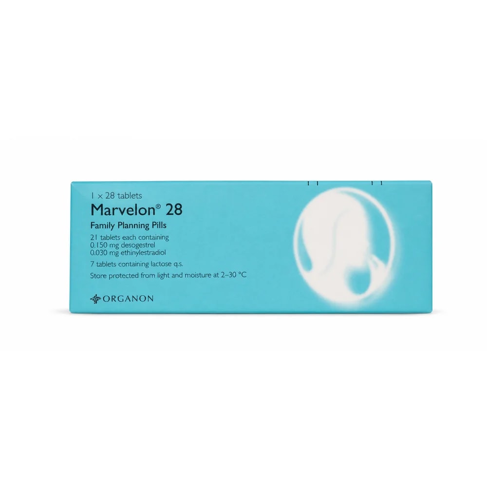 Eva Marvelon 28 tablets: desogestrel 0.150 mg + ethinylestradiol 0.030 mg in 21 active tablets, plus 7 inert tablets - Preah Chan Tep Pharmacy 