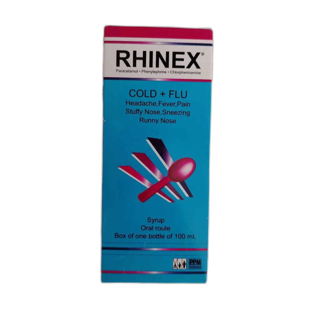 Rhinex Per 5 mL: Paracetamol 100 mg, Phenylephrine hydrochloride 2.5 mg, Chlorpheniramine maleate 0.33 mg - PHARMACIE RATANAK