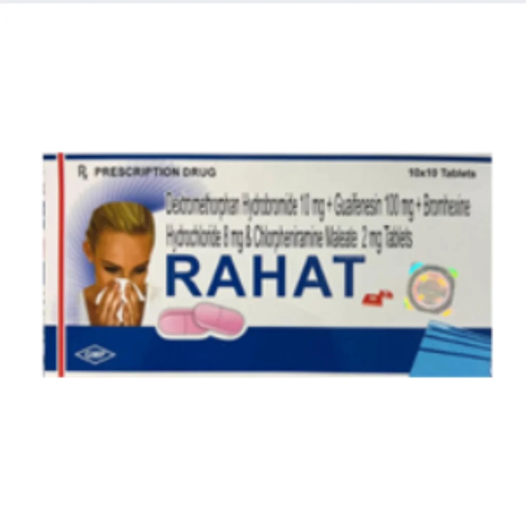 RAHAT (Dextromethorphan 10mg+Guaifenesin 100mg+Bromhexine 8mg+Chlorpheniramine 2mg) 10mg+Guaifenesin 100mg+Bromhexine 8mg+Chlorpheniramine 2mg - Phnom Penh Care Pharmacy 2ND Floor / Under CENTRAL HOSPITAL