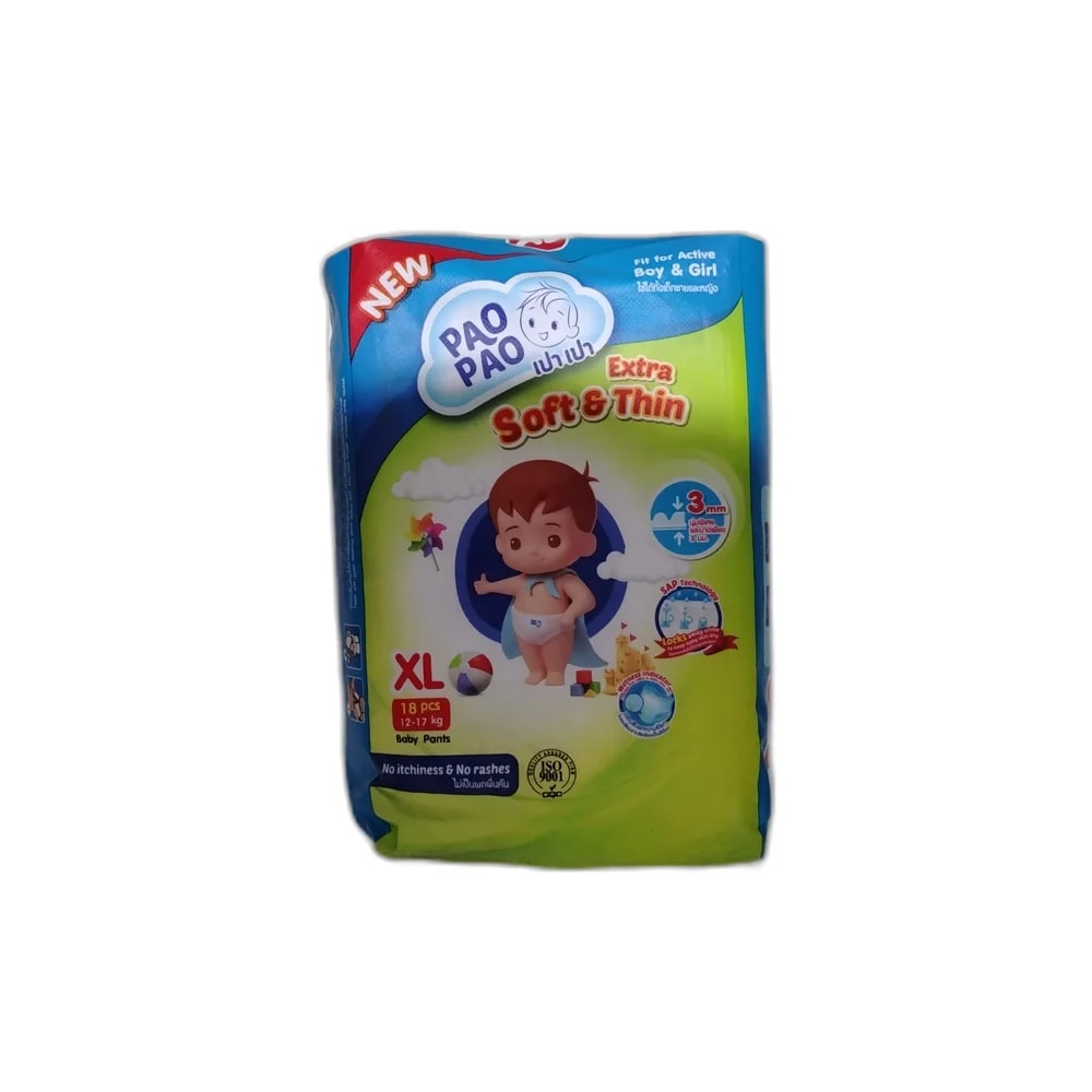 Pao Pao Extra Soft & Thin Baby Pants (Size XL, 12-17 kg, 18 Pcs) Size XL (12-17 kg) - PHARMACIE RATANAK