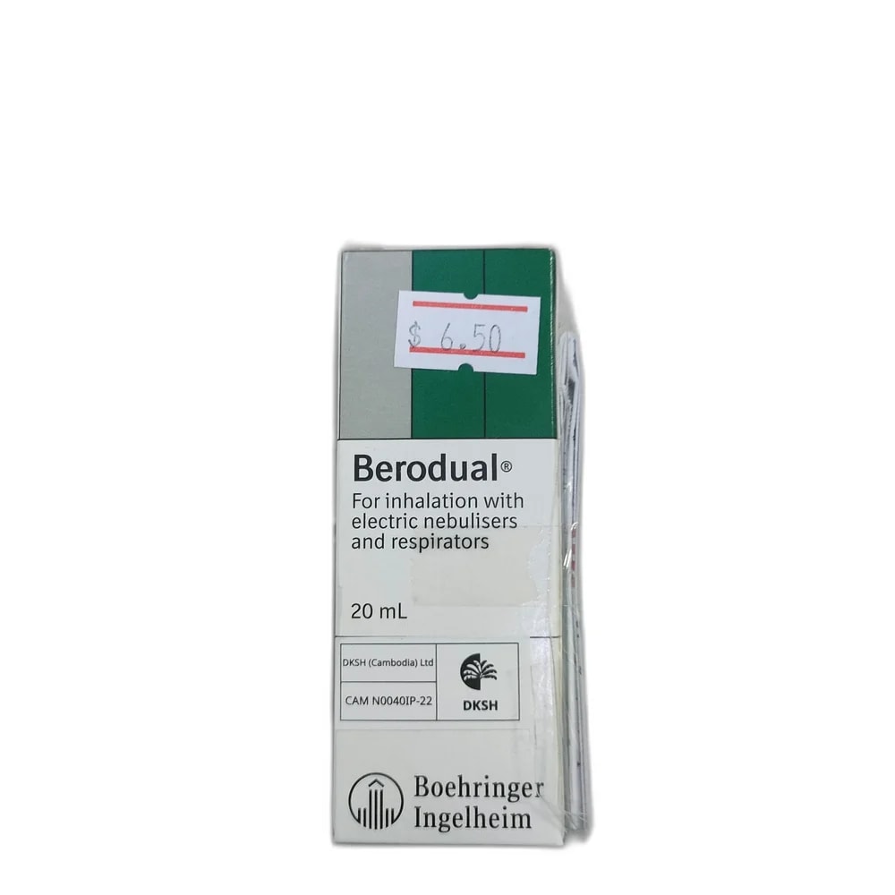 Berodual Ipratropium bromide 250 micrograms/mL + Fenoterol hydrobromide 500 micrograms/mL, 20 mL - Depot de Pharmacie B Rotha