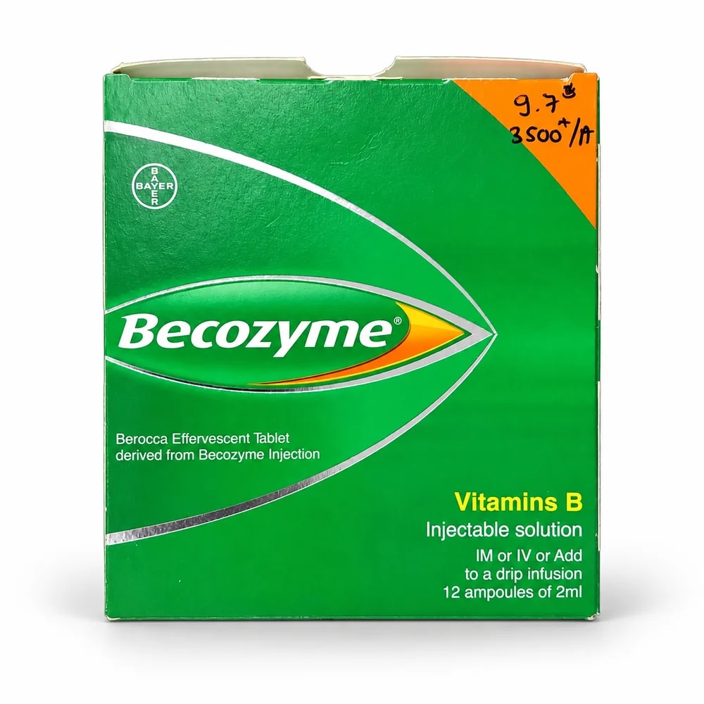 Becozyme Vitamin B1 10 mg + B2 5.47 mg + dexpanthenol 6 mg + B6 4 mg + nicotinamide 40 mg per 2 ml ampoule - Reachiny Pharmacy