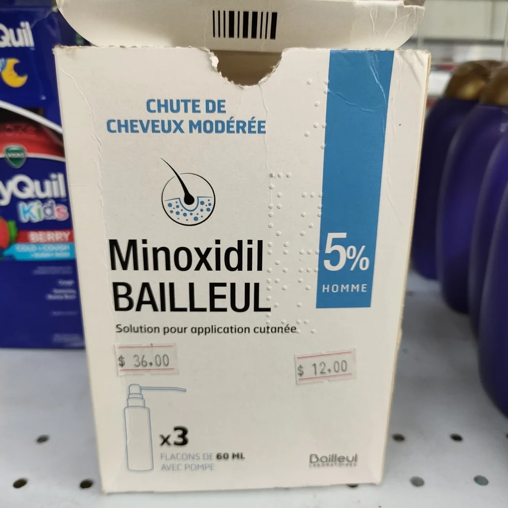 Minoxidil Bailleul 5% Minoxidil 5 g per 100 mL (50 mg/mL); 3 x 60 mL bottles per box - Depot De Pharmacie "A" Kim Houy