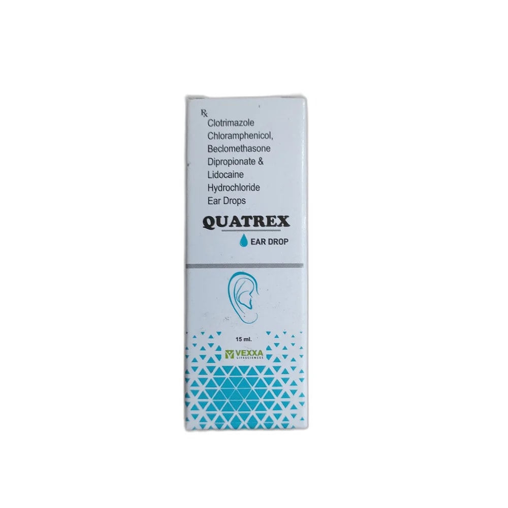 Quatrex Clotrimazole 1% / Chloramphenicol 5% / Beclomethasone 0.025% / Lidocaine 2% - PHARMACIE MONGKUL