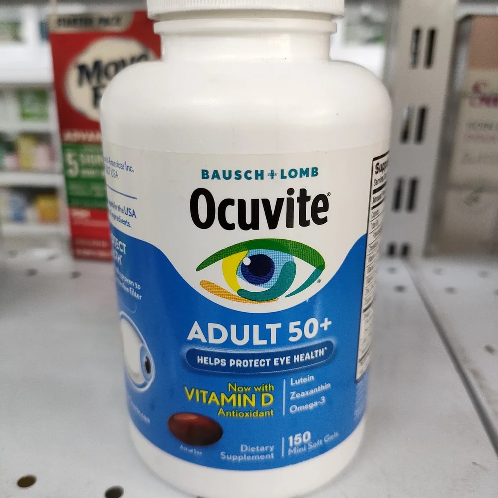 Bausch + Lomb Ocuvite Adult 50+ 150 mini soft gels, recommended daily dose per label - Depot De Pharmacie "A" Kim Houy