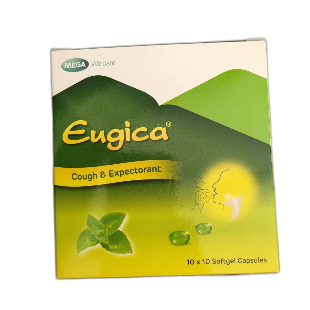 Eugica Cough & Expectorant Per softgel: Eucalyptol 100 mg, Ginger essential oil 0.5 mg, Menthol 0.5 mg, Ash essential oil (Oleum Colei Aromatici) 0.18 mg - Depot De Pharmacie "A" Kim Houy