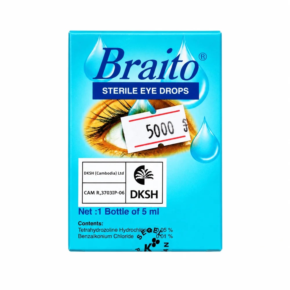 Braito Tetrahydrozoline hydrochloride 0.05% / Benzalkonium chloride 0.01% — 5 ml sterile eye drops - Sann Sopheachenda Pharmacy