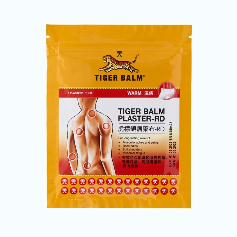 Tiger Balm Plaster-RD Warm 7 x 10 cm Camphor 1.0 g / Mentha oil 0.6 g / Eucalyptus oil 0.5 g / Menthol 0.3 g / Capsicum extract 0.2 g per 100 g paste - u care pharmacy 