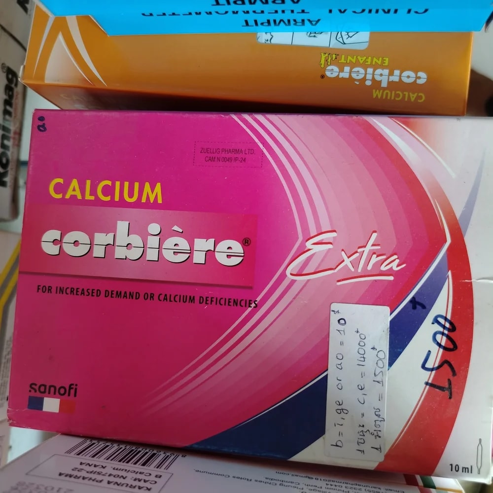 Calcium Corbiere Extra Calcium glucoheptonate 2938.50 mg, Calcium lactobionate 678.80 mg per 10 ml ampoule - CHEANIMUL PHARMACY