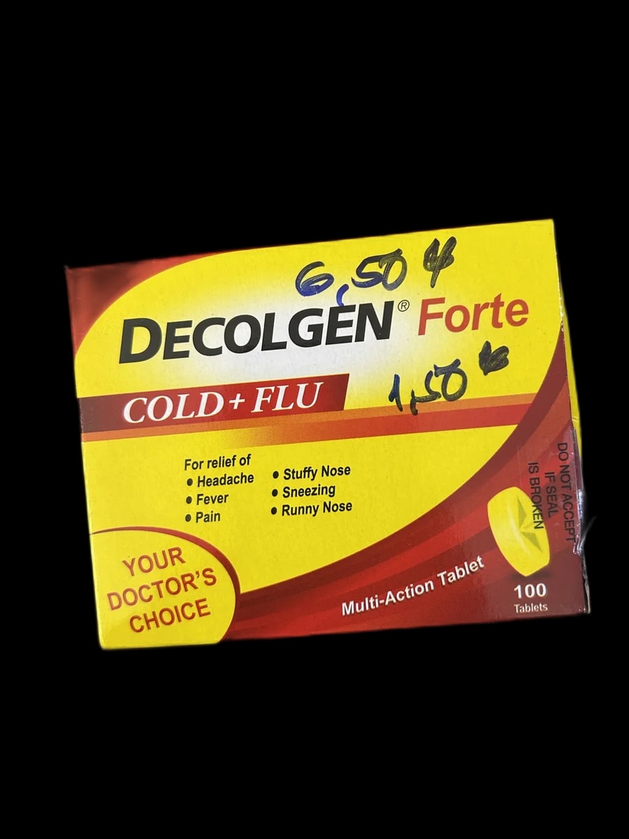 DECOLGEN Forte Phenylpropanolamine HCl 25 mg + Chlorpheniramine Maleate 2 mg + Paracetamol 500 mg - ឱសថស្ថានព្រះខ័នពេជ្រ