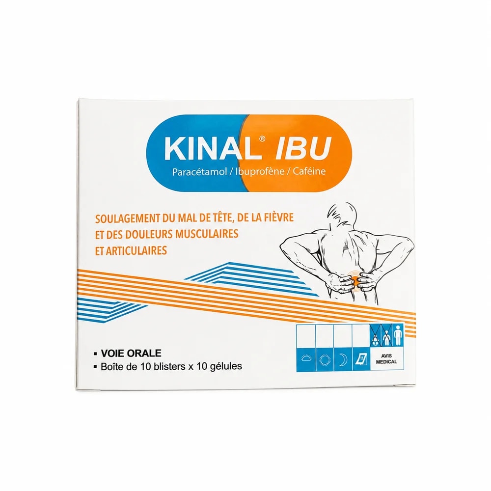Kinal IBU Paracetamol 325 mg / ibuprofen 200 mg / caffeine 30 mg per capsule - Preah Chan Tep Pharmacy