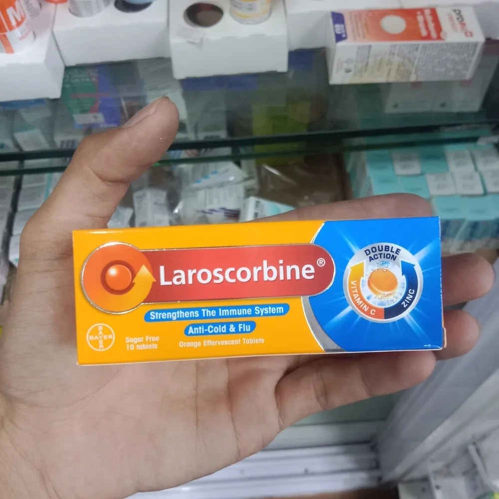 Laroscorbine Double Action Vitamin C 1000 mg and zinc 10 mg orange effervescent tablets, 10 tablets - Kim Yi
