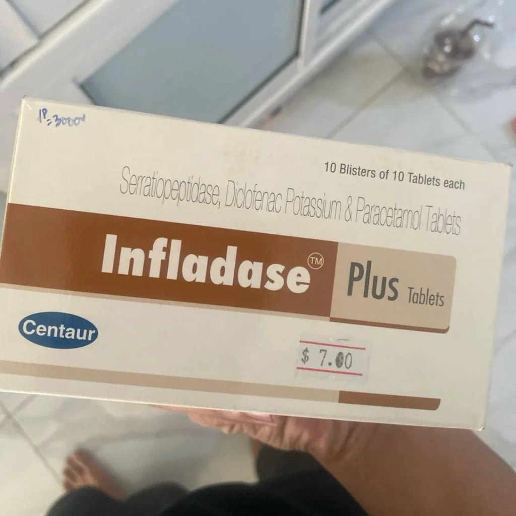 Infladase Plus Serratiopeptidase 10mg, Diclofenac Potassium BP 50mg, and Paracetamol BP 500mg - SETHIKA CARE Pharmacy