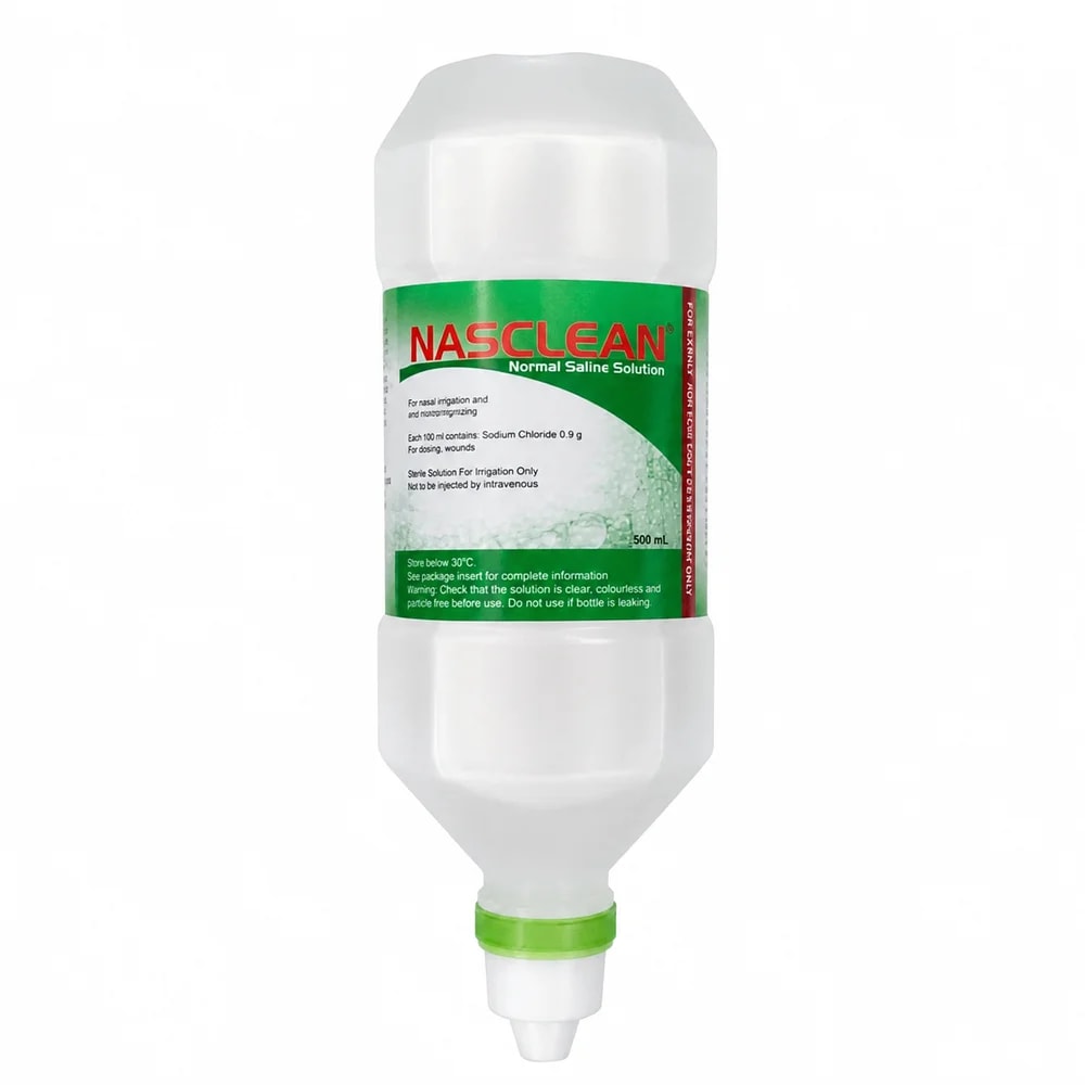Nasclean 0.9% sodium chloride nasal irrigation solution, 500 mL - Preah Chan Tep Pharmacy