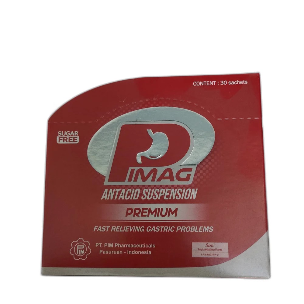Pimag Aluminium Hydroxide/Dried Gel 400 mg / Magnesium Hydroxide 400 mg / Simethicone 100 mg per 10 ml sachet - PHARMACIE PORNLEU PICH