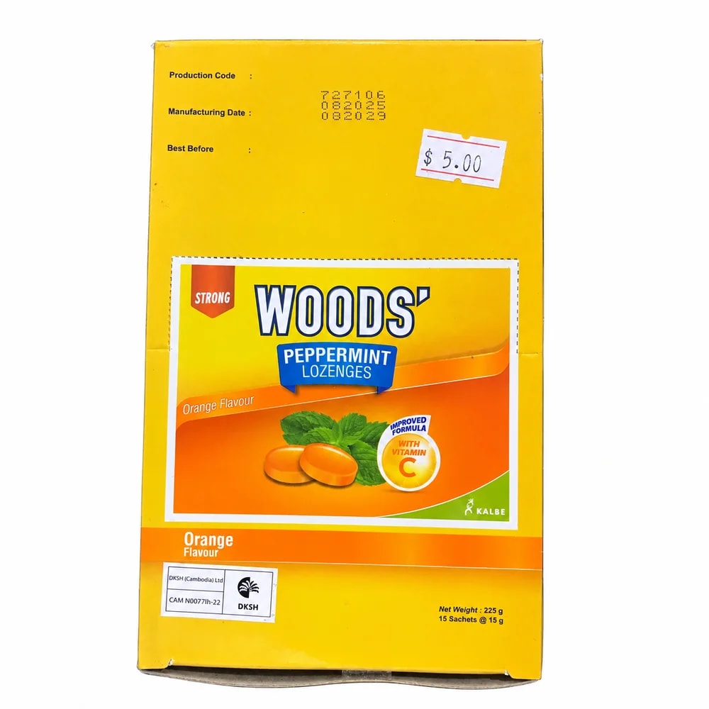 Woods' Peppermint Lozenges Orange 90.25 mg / 5 mg / 0.75 mg - ហ្វាម៉ាសង់តេ