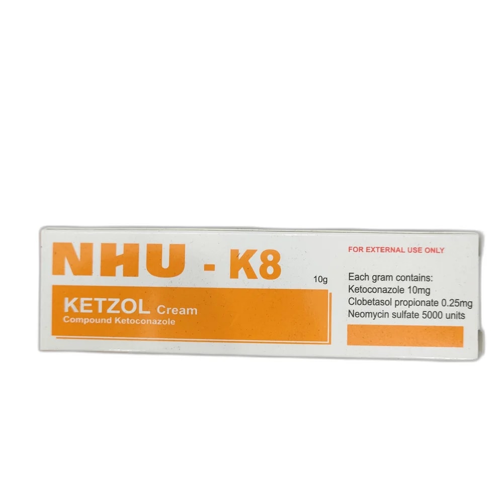 NHU-K8 Ketzol Ketoconazole 10 mg + Clobetasol propionate 0.25 mg + Neomycin sulfate 5000 units per gram - PHARMACIE MONGKUL