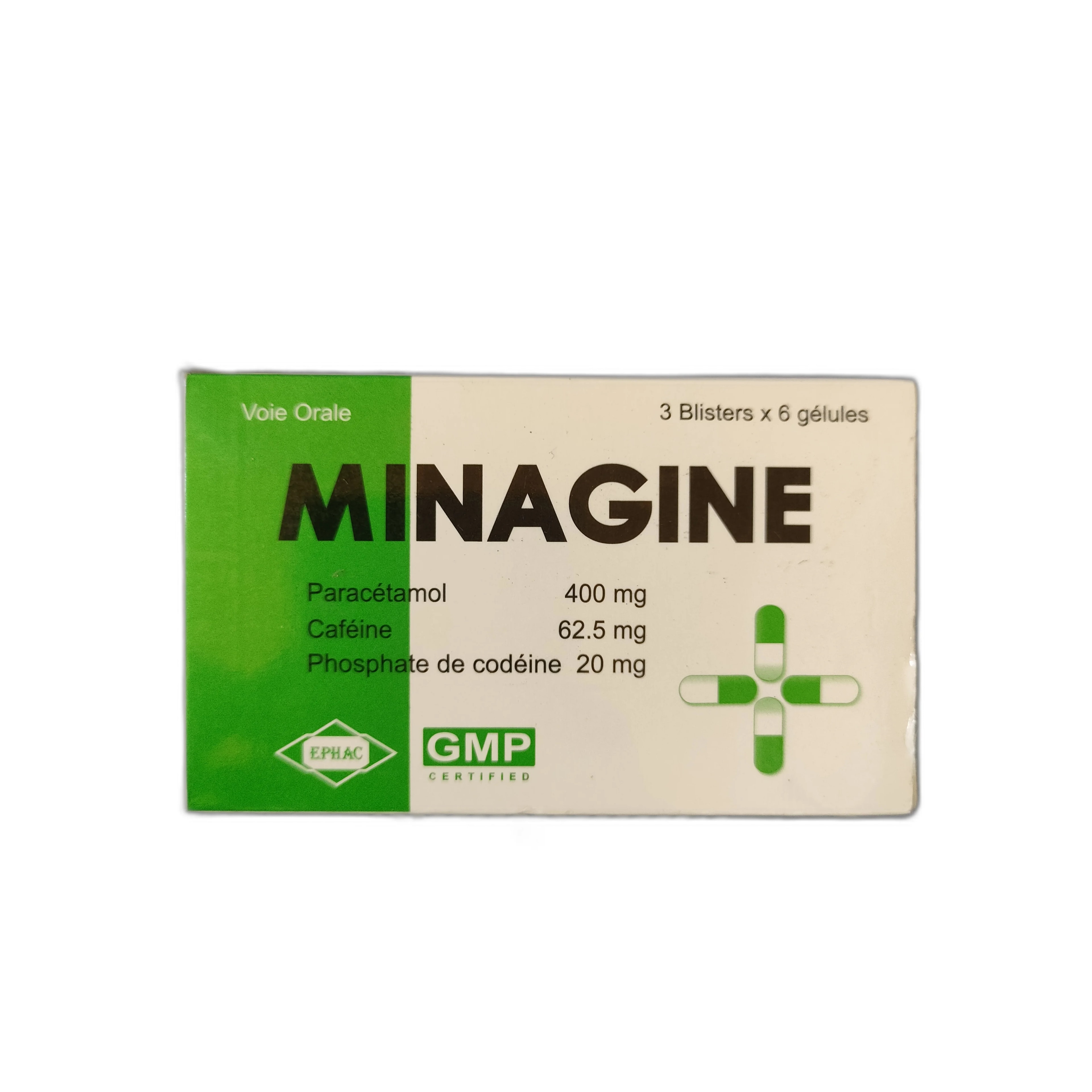 MINAGINE Paracetamol 400mg + Caffeine 62.5mg + Codeine phosphate 20mg - PRONETH PHARMA PHARMACY