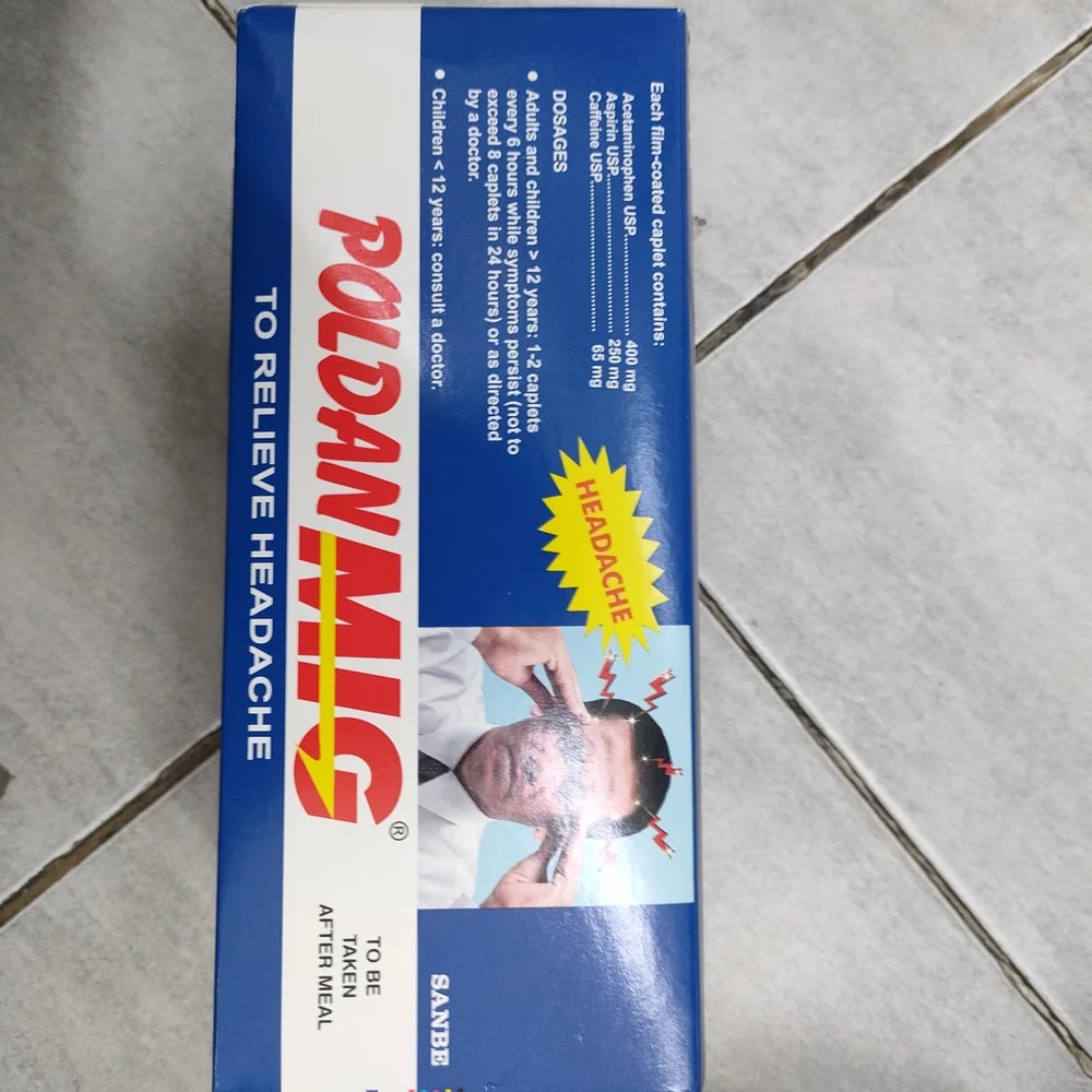 Poldan Mig Acetaminophen 400 mg / Aspirin 250 mg / Caffeine 65 mg per caplet - Depot De Pharmacie "A" Kim Houy