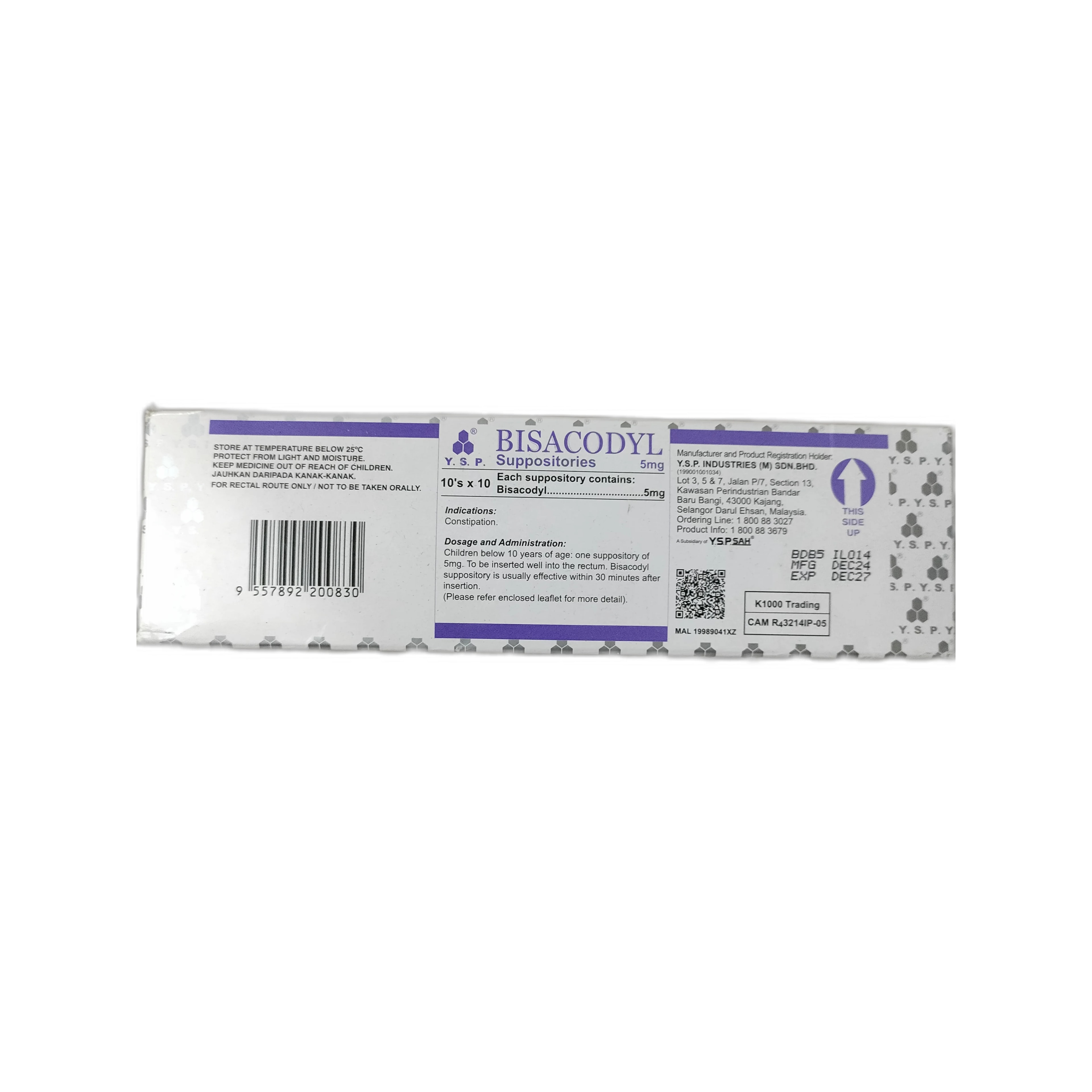 Bisacodyl YSP 5mg - ឱសថស្ថាន សិរីមង្គលថ្មី