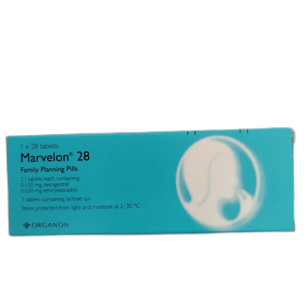 Marvelon 28 (Eva) Desogestrel 0.150 mg / Ethinylestradiol 0.030 mg (active tablets) - Oudom Puthik Pharmacy