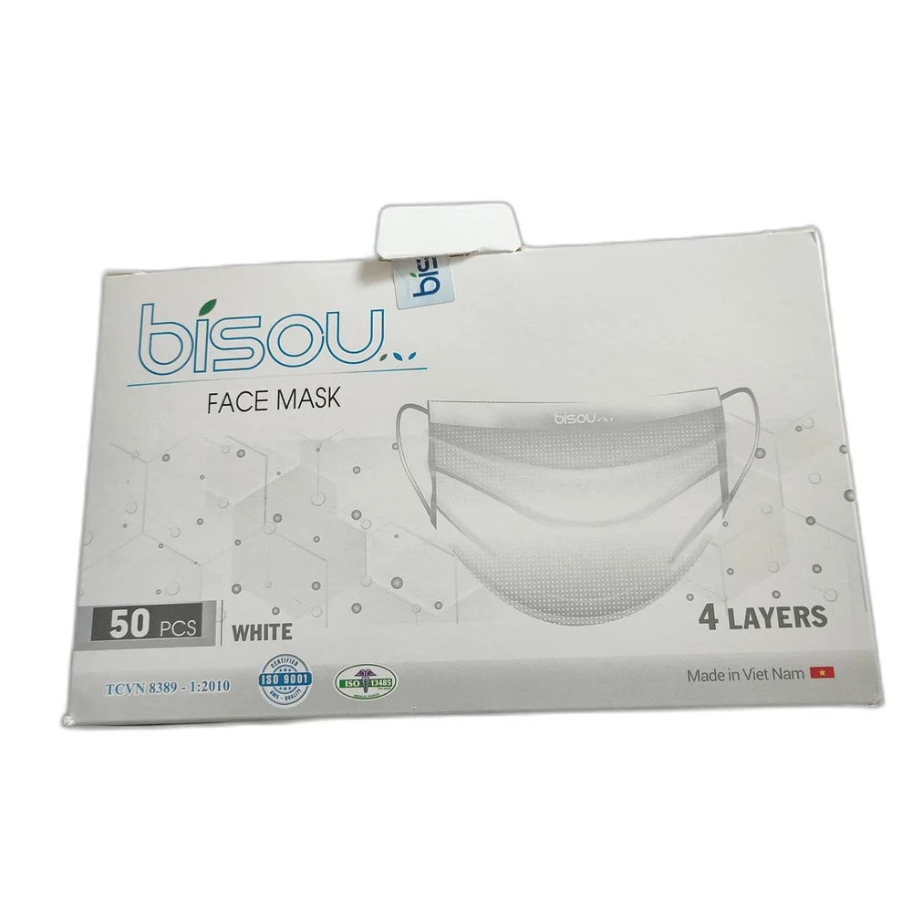 Bisou White 4-Layer Face Masks 4 layers, 175 mm × 95 mm - SUKHA PHARMACY