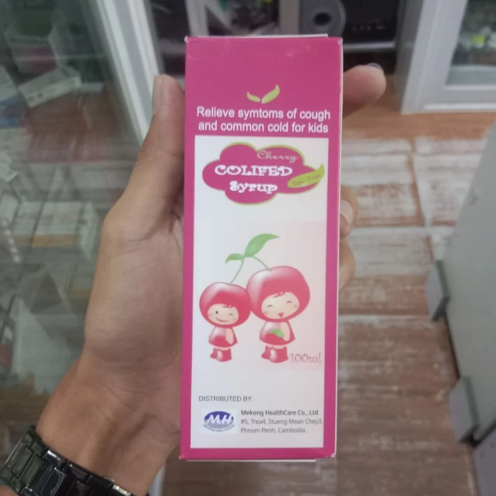 Colifed Cherry Syrup Per 100 ml: acetaminophen 650 mg, chlorpheniramine maleate 4.15 mg, dextromethorphan HBr 26.65 mg, dl-methylephedrine HCl 33.3 mg, guaifenesin 140 mg, thiamine nitrate 10 mg, and riboflavin 5 mg - Kim Yi