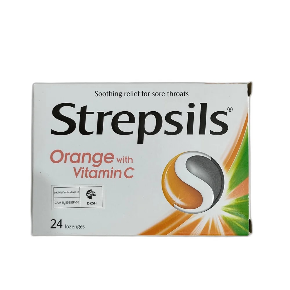 Strepsils Orange with Vitamin C 1.2 mg / 0.6 mg / 100 mg - PHARMACIE MONGKUL
