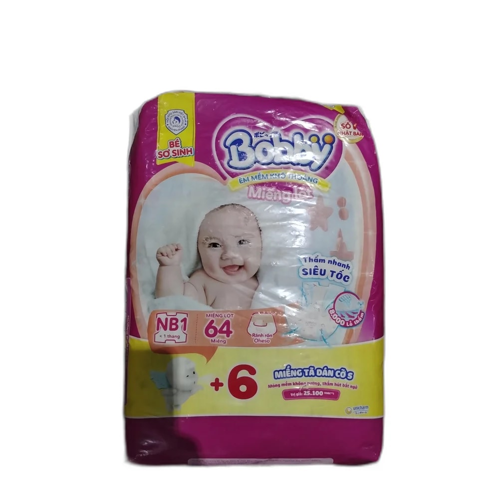 Bobby Newborn Diaper Liner Pads (Size NB1, 64 + 6 Pcs) NB1 (under 1 month), 64 + 6 pcs - PHARMACIE RATANAK