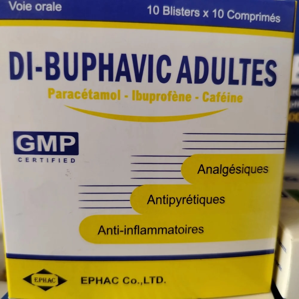Di-Buphavic Adultes (Comprimés) Paracetamol 325 mg + Ibuprofen 200 mg + Caffeine 25 mg per tablet - CHEANIMUL PHARMACY