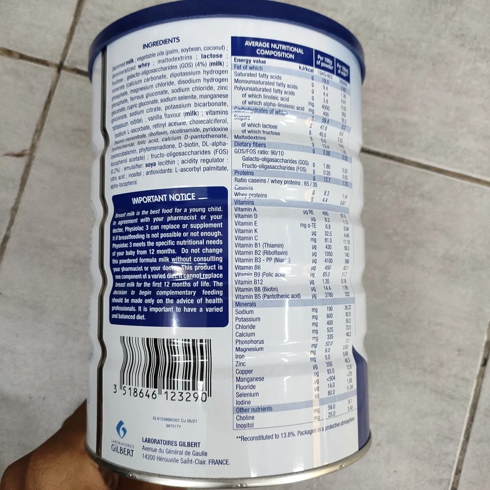 Laboratoires Gilbert Physiolac Relay 3 Powdered growing-up milk formula for children 12-36 months, 900 g tin - Depot De Pharmacie "A" Kim Houy