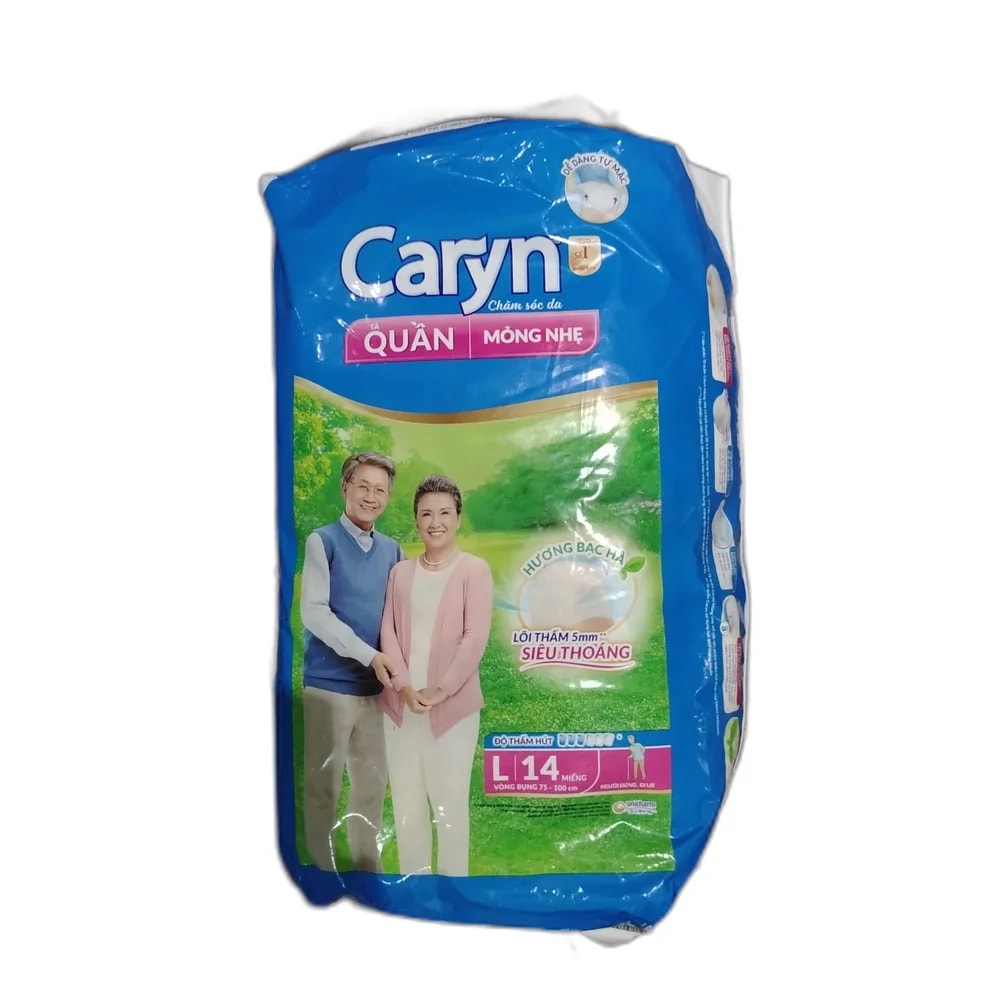 Caryn Adult Pants Thin & Light, Mint Scent (Size L, 14 Pcs) L (waist 75-100 cm), 14 pcs - PHARMACIE RATANAK