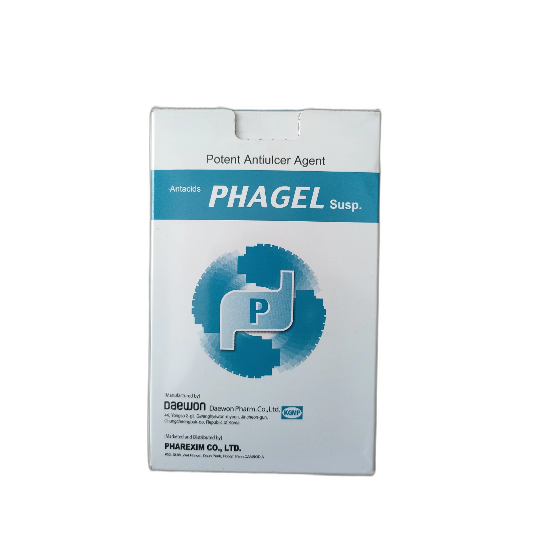 PHAGEL Susp Oxethazaine 20mg + Dried Aluminium Hydroxide Gel 582mg + Magnesium Hydroxide 196mg per 10ml sachet - PHARMARCY DARA RAKSMEY KOK CHAMBOK