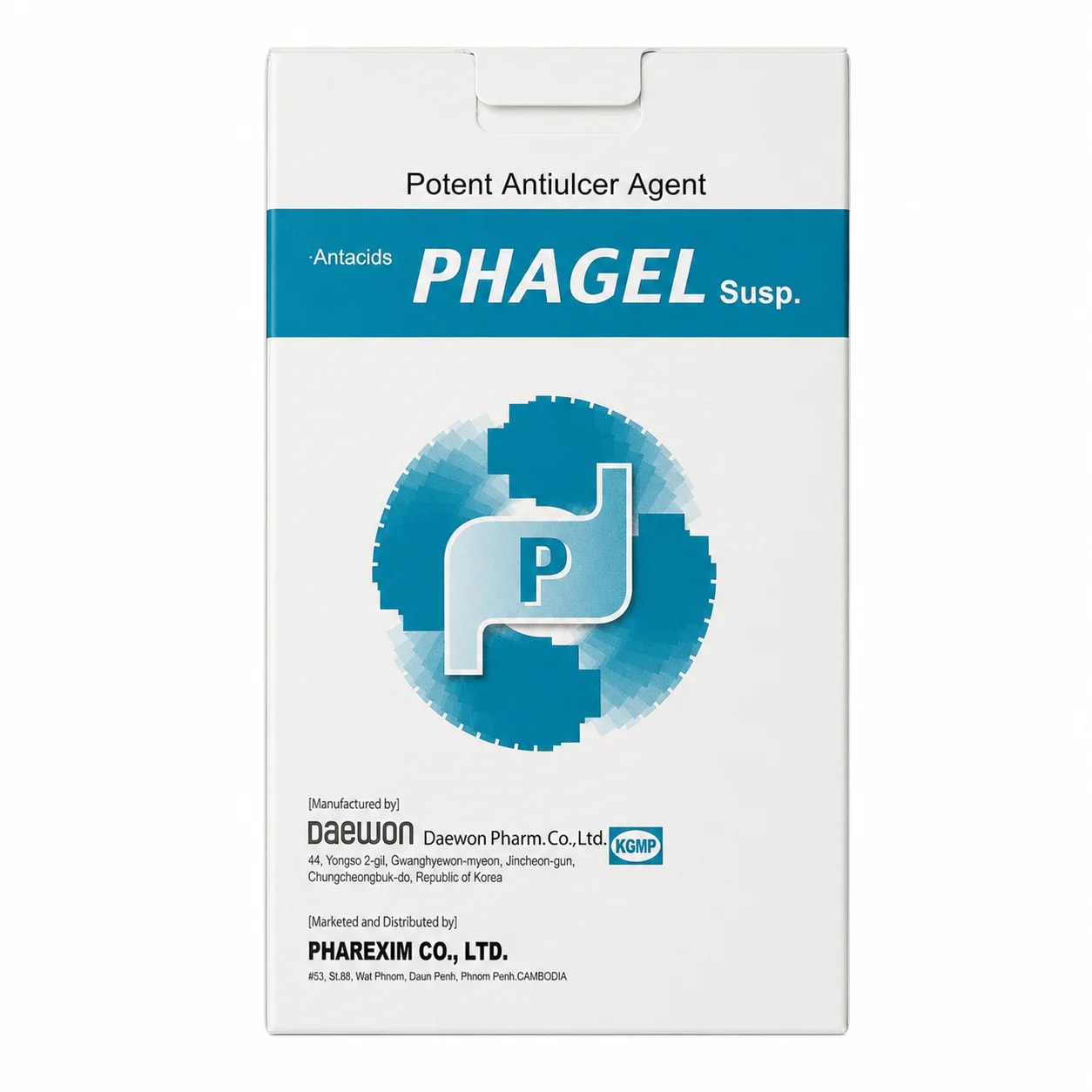 Phagel Oxethazaine 20 mg + dried aluminium hydroxide gel 582 mg + magnesium hydroxide 196 mg per 10 mL - Preah Chan Tep Pharmacy