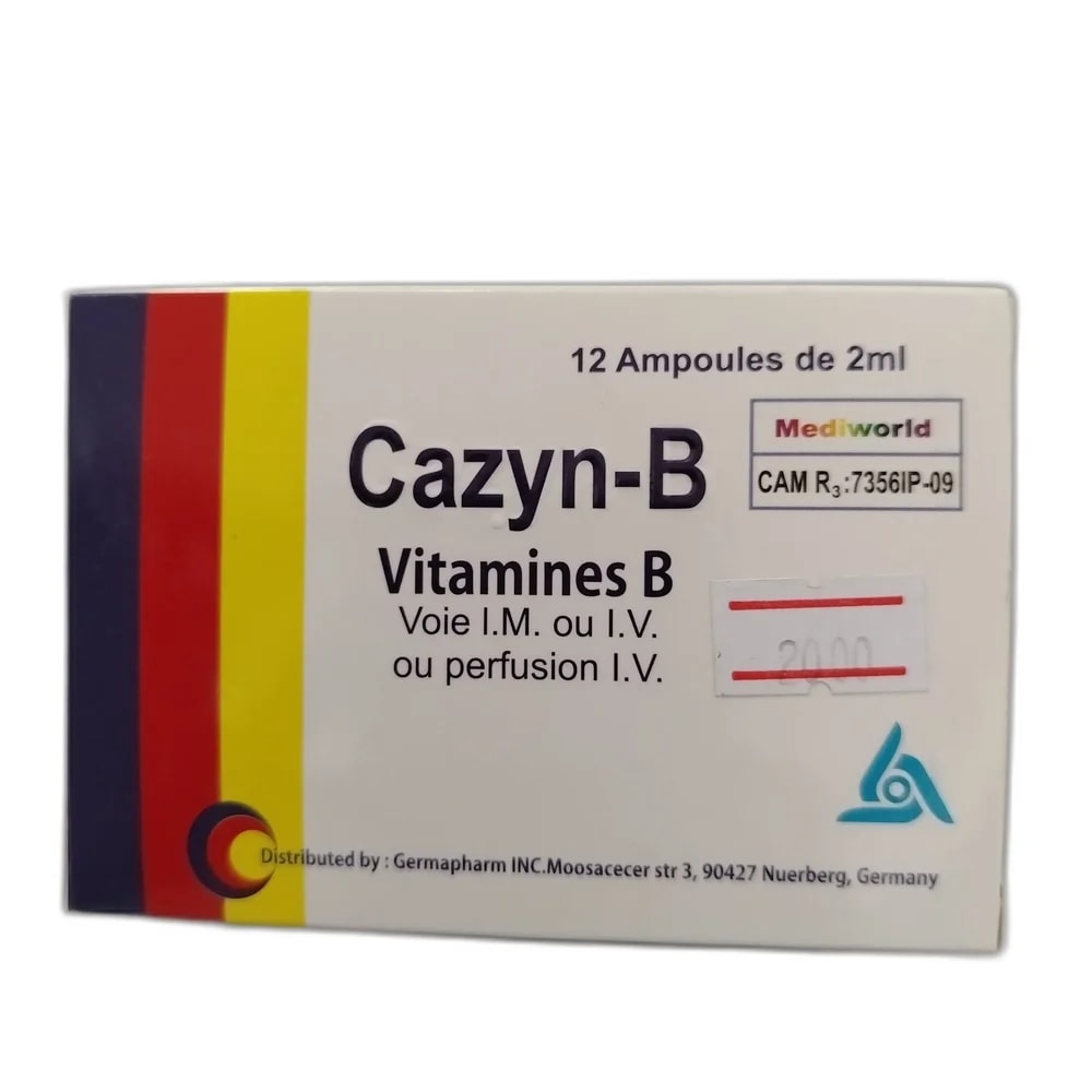 Cazyn-B B1 1 mg / B2 4 mg / B5 6 mg / B6 4 mg / PP 40 mg per 2 mL ampoule - Oudom Puthik Pharmacy