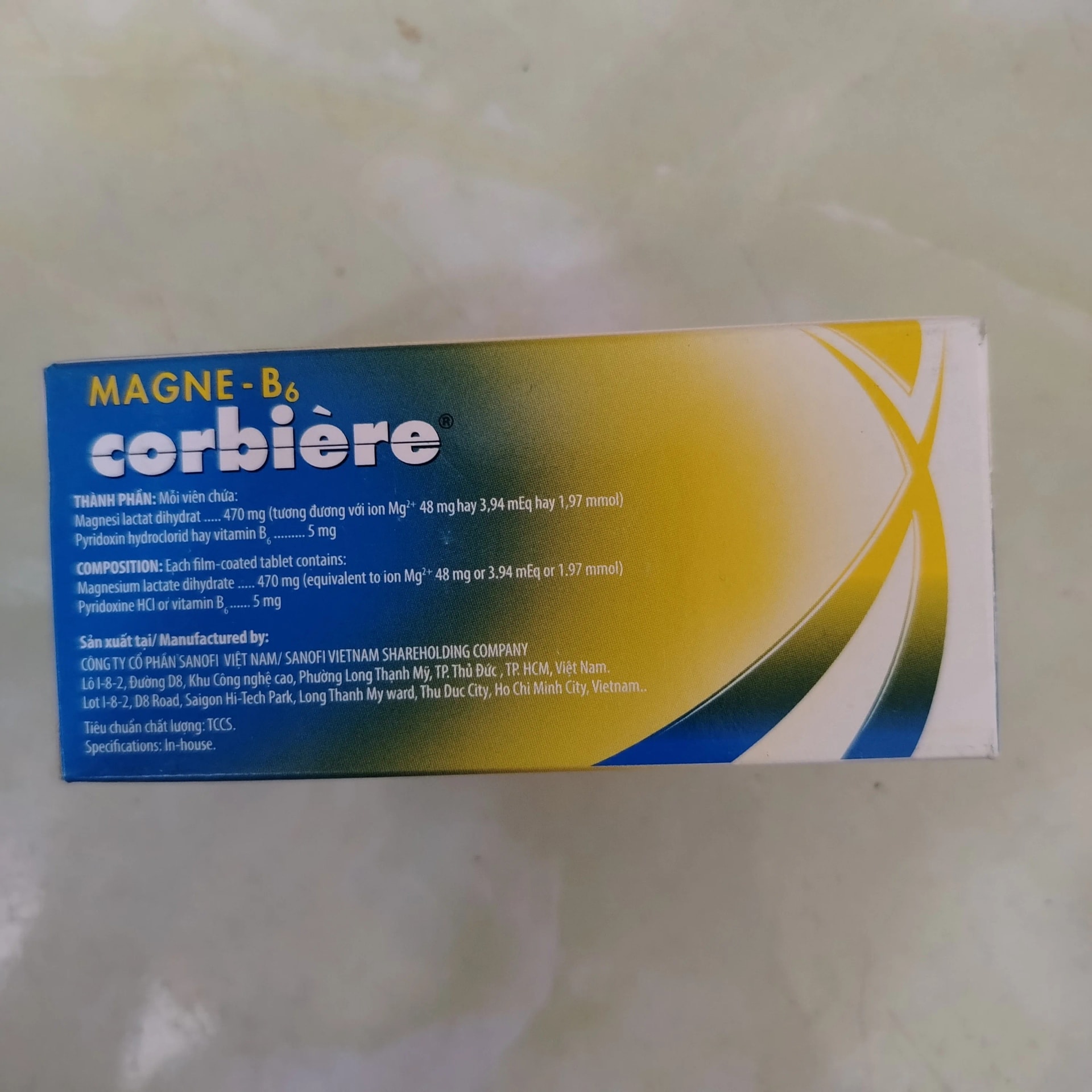 Magne-B6 Corbiere Magnesium lactate dihydrate 470 mg + Pyridoxine HCl 5 mg - Phal Cham Rouen