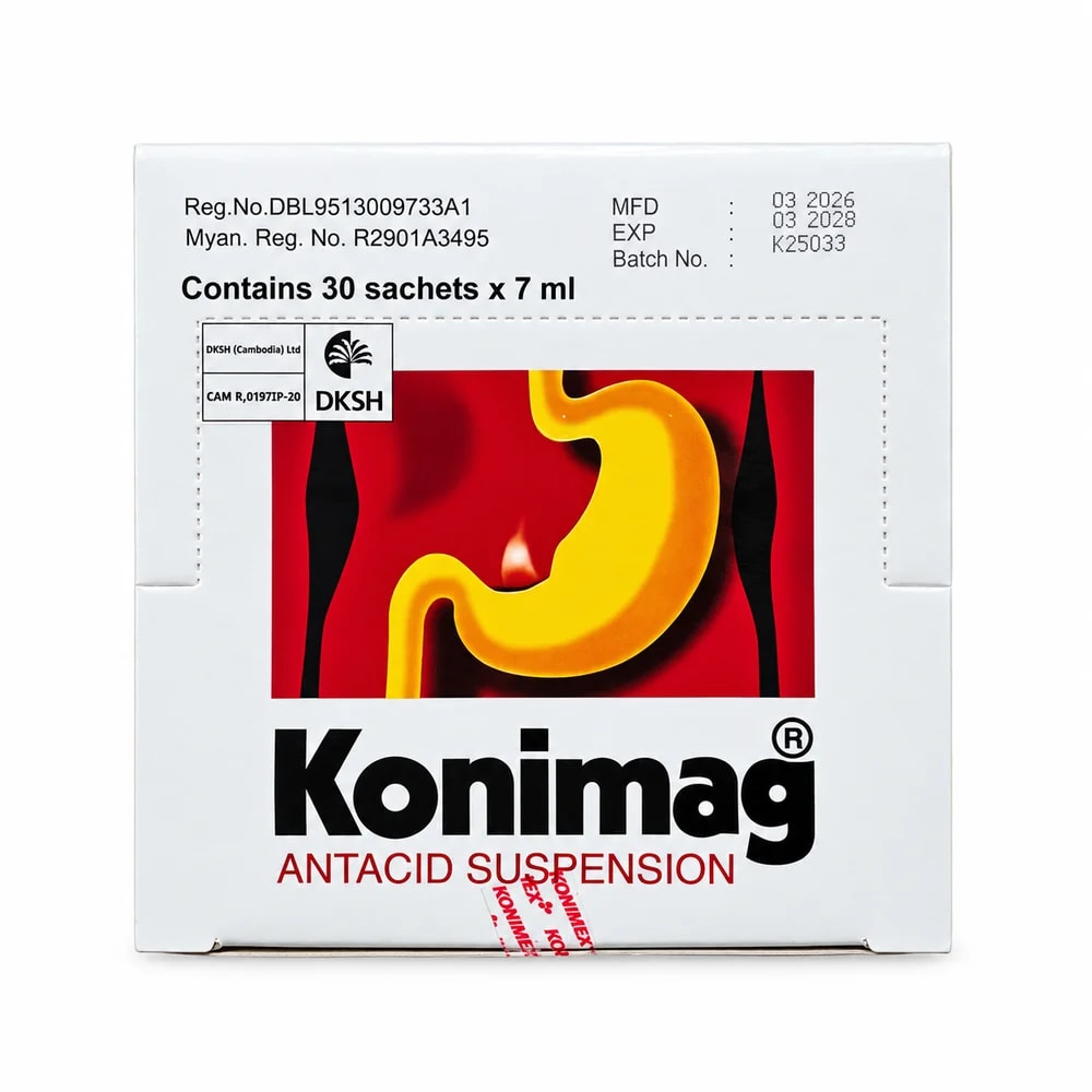 Konimag 356 mg aluminum hydroxide / 466 mg magnesium trisilicate / 20 mg simethicone per 7 mL - PHARMCY ARUN REAS