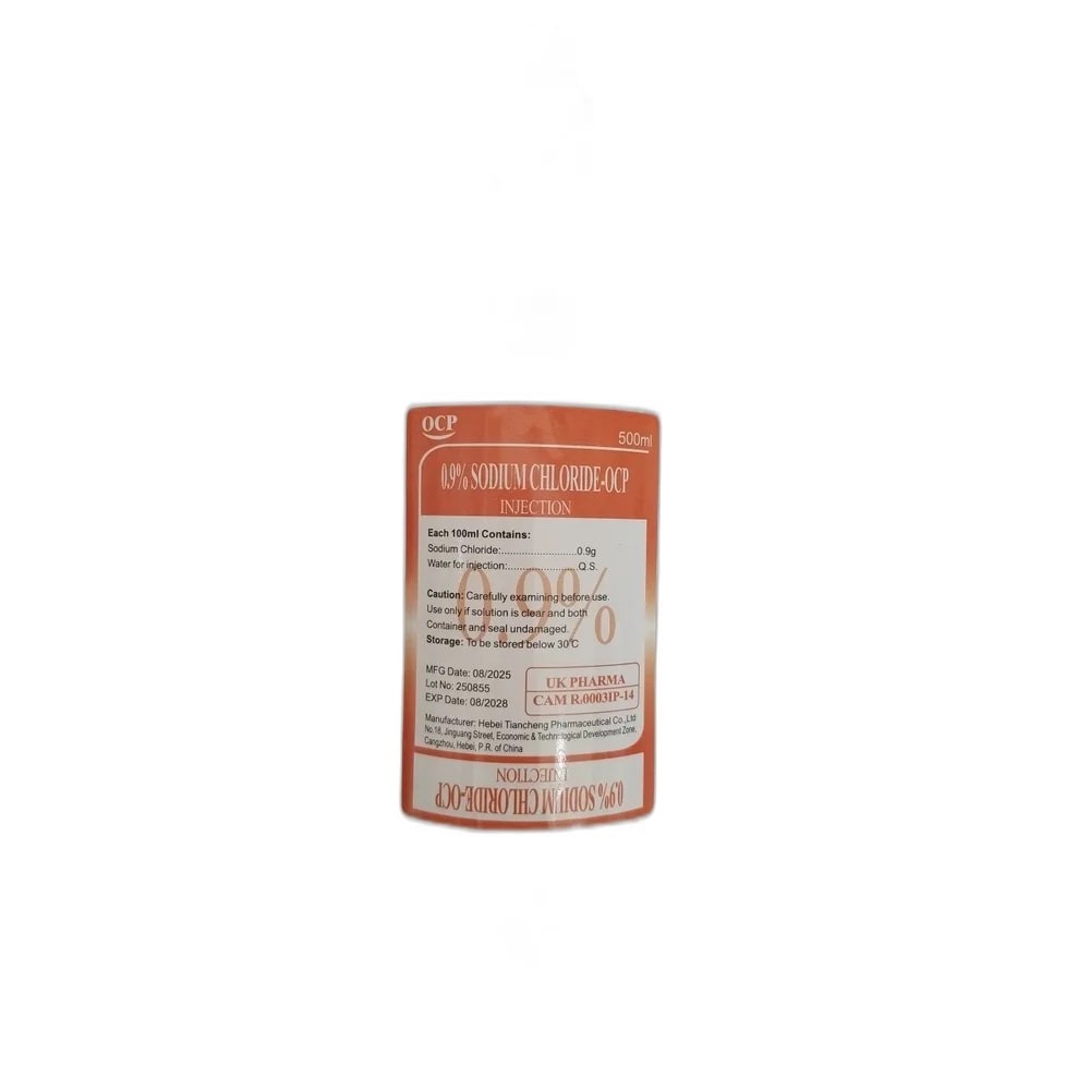 Sodium Chloride OCP Sodium chloride 0.9% injection, 500 mL - ឱសថស្ថាន សុខលាភ