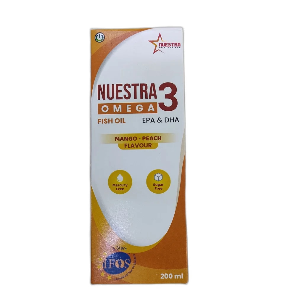 Nuestra Omega 3 Per 10 mL: Fish oil 705 mg / EPA 376 mg / DHA 235 mg - Depot de Pharmacie B Rotha