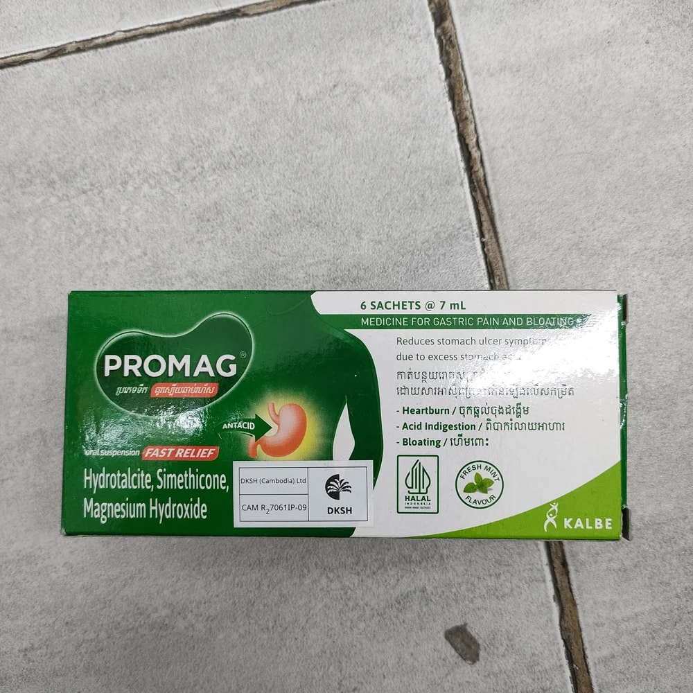 Promag 7 mL Per 7 mL sachet: Hydrotalcite, Simethicone, Magnesium hydroxide - Depot De Pharmacie "A" Kim Houy
