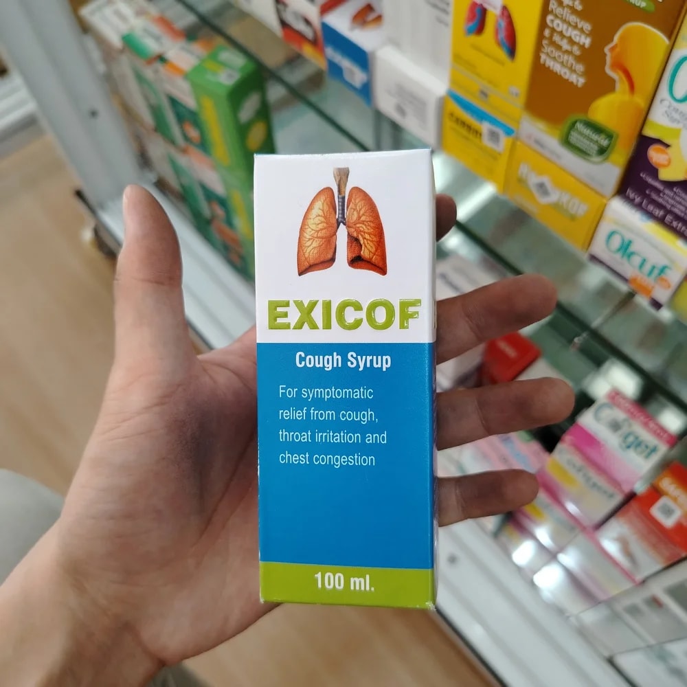 Exicof Diphenhydramine hydrochloride 8 mg / guaifenesin 50 mg / bromhexine hydrochloride 4 mg / ammonium chloride 100 mg / menthol 1 mg per 5 mL - Reachiny Pharmacy