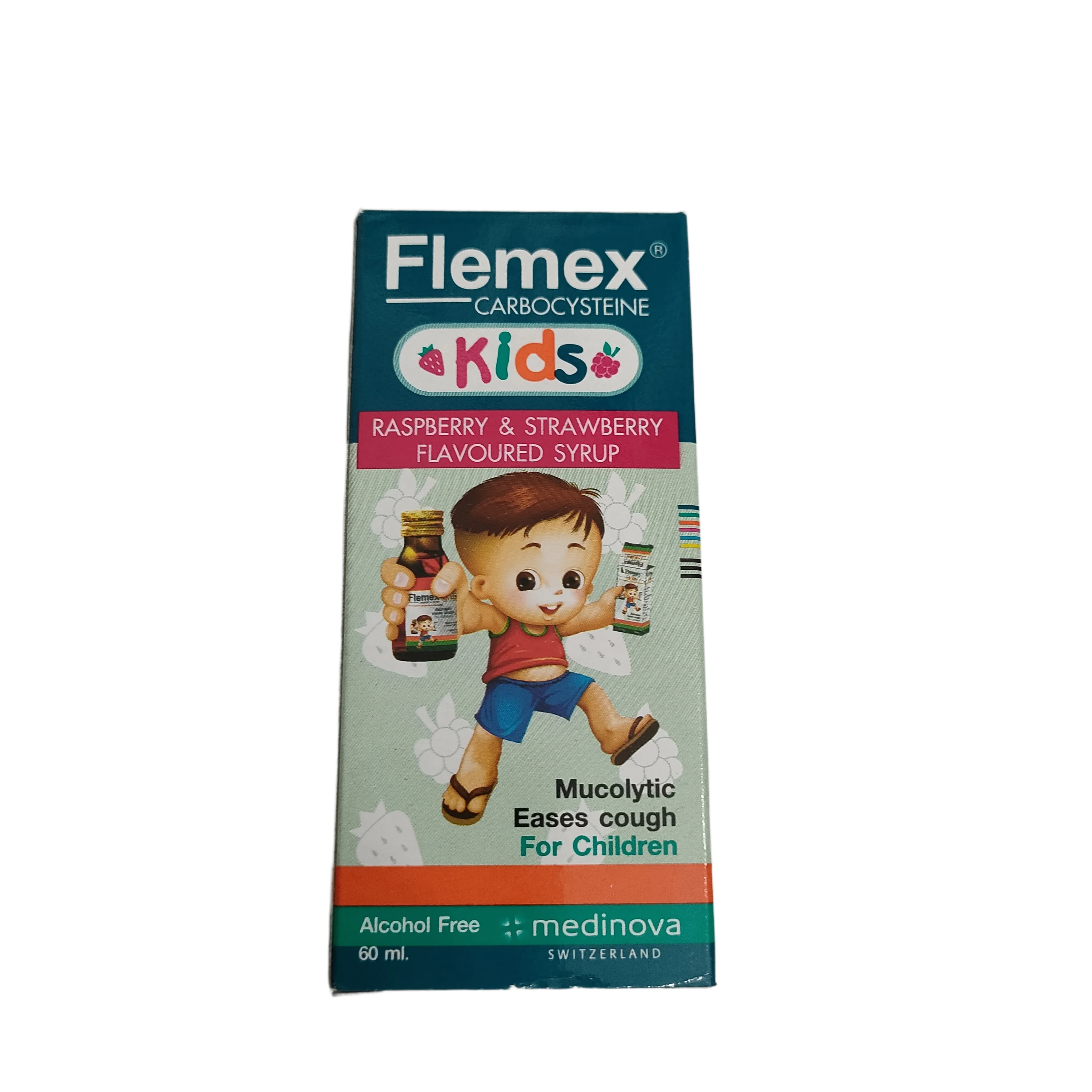 Flemex Kids Carbocysteine Raspberry & Strawberry flavoured syrup 60ml for children - PHARMACY PONLEU AOSOT