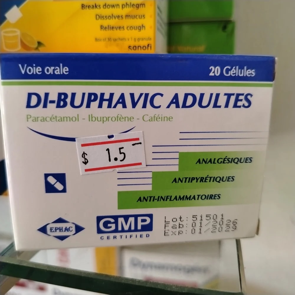 Di-Buphavic Adultes (Gélules) Paracetamol + Ibuprofen + Caffeine per capsule - CHEANIMUL PHARMACY